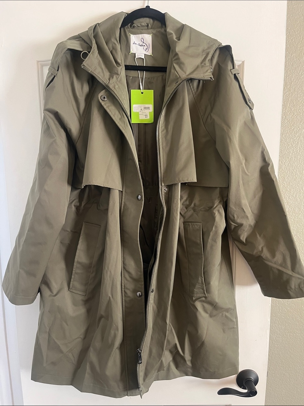 Sam Edelman Casual Hooded Olive Green Trench Coat. Size XL.